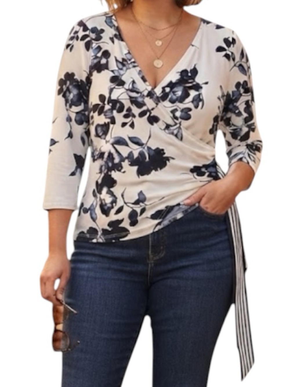 MICHAEL TYLER Ivory Floral Wrap Blouse Top Corporate Sleek Officecore XL NWT